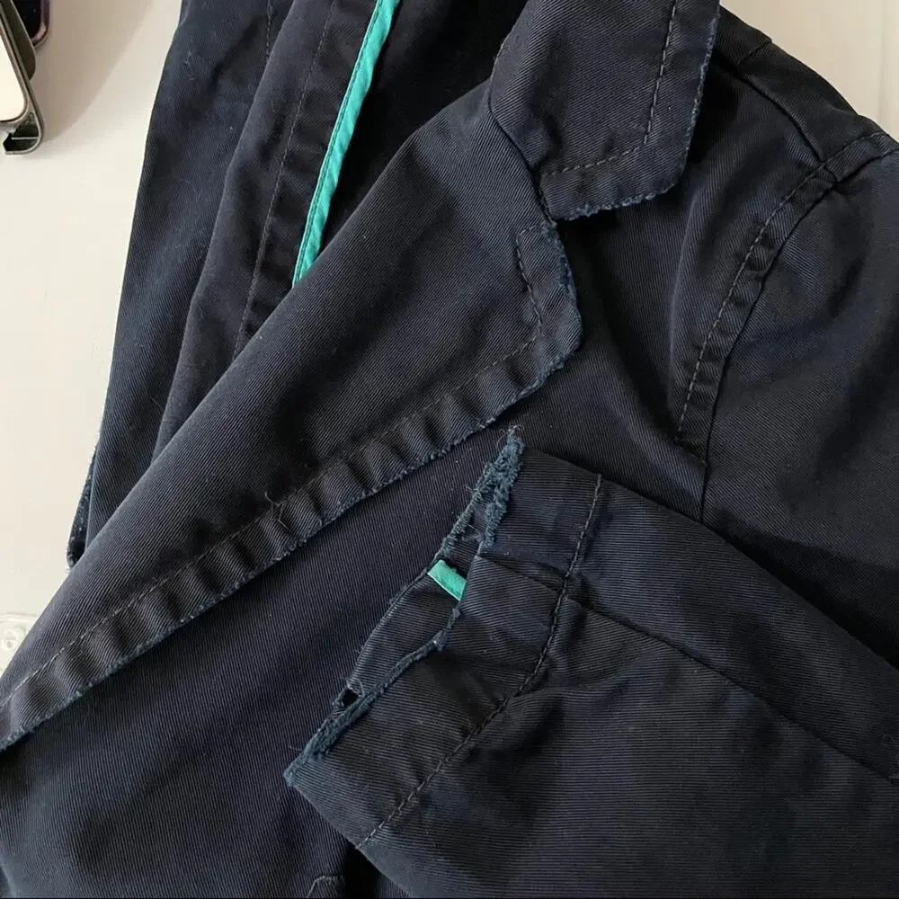 J. Crew Blazer Blue Distressed Tailored Open 100% Cotton Long Sleeve